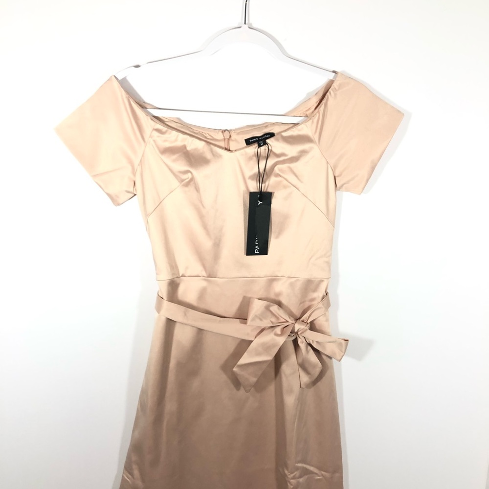 NWT ParisSunday Nude Blush Off Shoulder Midi Dress - Picture 3 of 6